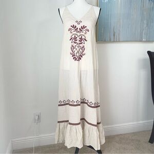 Some Days Lovin Maxi Boho Embroidered Floral Linen Blend Dress. Size S